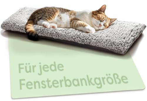 Knupis Katzen Fensterliege Fensterbank rutschfest - Selbstwärmende Katzenmatte für Fenster 90x28cm - Weich & Kuschelig - Waschbarer Bezug (Grau)