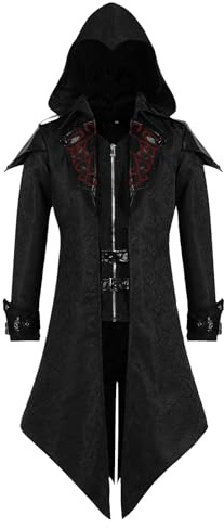 LLTTEER Veste steampunk médiévale avec capuche, manteau gothique, manteau médiéval, costume d'Halloween, vêtements de renaissance, veste de frack vintage (Noir, M)