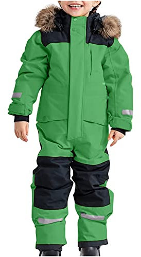 SKAJGL Schneeanzug Kinder Unisex Verdickt Warm Schneeoverall mit Kapuze und Taschen Skioverall Wasserdicht und Winddicht Winteranzug (DE/NL/SE/PL, Alter, 8 Jahre, 9 Jahre, Regular, grün)