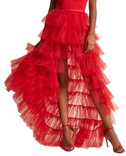 HzDazrl Falda Maxi de Tul para Mujer Sexy de Malla Transparente Cintura Alta y Baja Irregular Faldas Largas Cóctel Fiesta Club Falda con Abertura, Altoa única