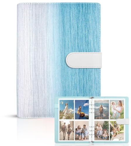 Photocard Binder Holder A5,Álbum de Cartas Coleccionables,Carpeta Anillas Mini Álbum de Fotos 6 Anillo con 240 Ranuras Carpeta de Cuero PU Album para Tarjetas de Visita, Cartas (azul)