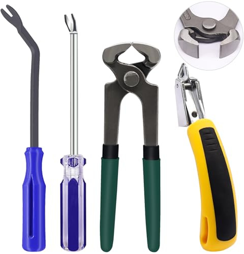 Hmknana 4Pcs Upholstery and Construction Staple Remover Tools Set - Nail Tack Remover, U Tack Lifter, End Cutting Plier, Carpet Remover Tool for Furniture Floor Craft Project Photo Frame