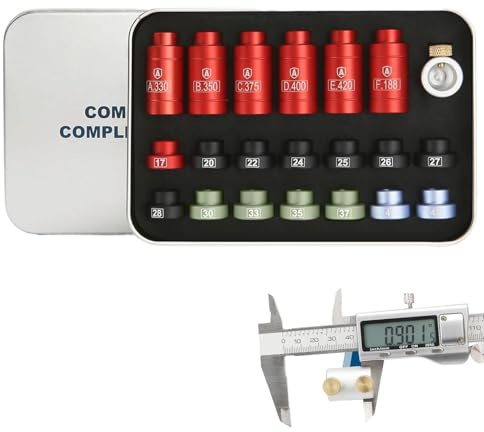 Kit comparador de balas, kit comparador de balas y espacio de cabeza con 14 inserciones y 6 casquillos, suministros y equipos de recarga y herramienta de recarga de munición con caja de hojalata versá
