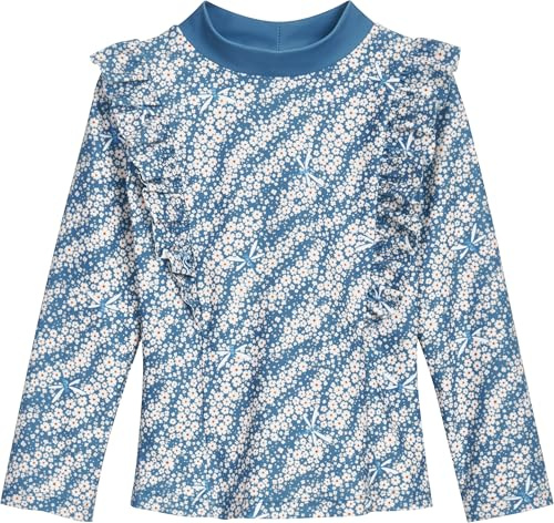 Playshoes T-Shirt à Manches Longues Rash-Guard pour Fille, Manches Longues - Motif : Fleurs - Bleu pétrole, 86-92