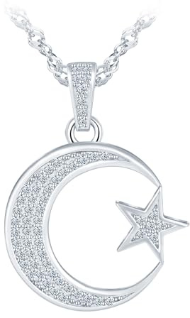MOOFUN måne stjärna hänge kedja, halsband damer flickor silver 925 med zirkon, gnistrande stjärnhimmel kedjor för kvinnor mamma fru flickvän dotter, modesmycke för födelsedagar alla hjärtans dag mors