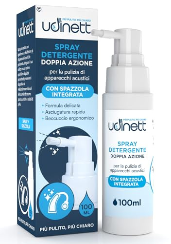 Spray Limpiador para Audífonos con Cepillo Integrado Udinett 100ml Higienizante para Auriculares Bluetooth Fórmula Sin Alcohol Elimina la Cera del Oído Suciedad y Bacterias