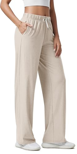ODODOS Women's Straight Leg Pants Ultra Soft odSTRATUM Tech Relaxed Casual Pajama Lounge Pants with Pockets-29 Inseam, Ecru Heather, Medium