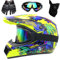 Motorradhelm, DOT-Zertifizierter Integralhelm für Dirtbikes, für Kinder, Jugendliche und Erwachsene, Motocross-Helm Mit Maske, Schutzbrille und Handschuhen(Yellow Claw,S(52-53cm))