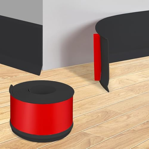 Plinthe souple en PVC autocollante de 10M, plinthe de largeur 5cm, plinthe de finition autocollante, profil de transition pour mur et sol, plinthe flexible pour cuisine, salle de bain et salon, Noir