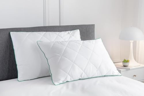 ARHAUM 100% Natural Bamboo Quilted Pillow Set of 2, Premium Natural Bamboo, Soft Microfibre Filling, Hypoallergenic & Breathable Medium Firm Support, Machine Washable White 48x74cm (Quilted Pillow)