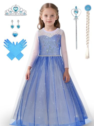 YYSSNM Girls Princess Dress with Crown Magic Wand Cape Princess Costumes for Party Cosplay3-9