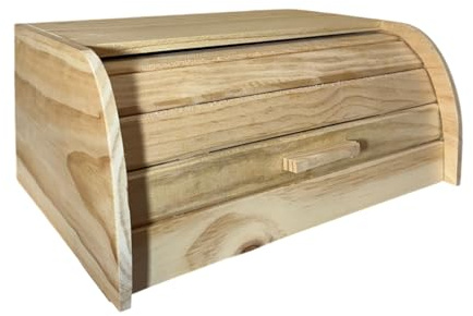 KROWN - Panera de Madera con Tapa Corredera, Caja para Pan y Bollería, Diseño Natural, 35 x 24,5 x 15 cm