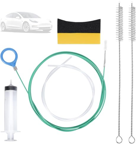 Penitue 6pcs Auto Sunroof Drain Cleaning Tool, Include 5m/196.9in Long Tube Cleaner, Sponge, Syringe, Hose & Cleaning Brushes, Soft Pipe Cleaners for Car Wiper Sunroof Trunk Drains Hole