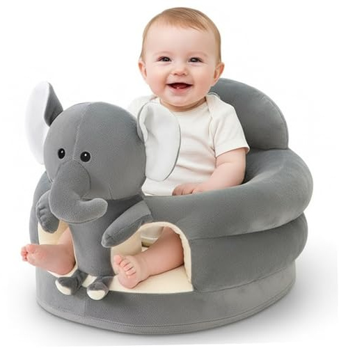 Sit Me Up Seggiolino da Terra per Bambino, Seggiolone da Sit Up, Simpatico Cartone Animato Elefante Grigio Seggiolone in Peluche per Camera da Letto, Soggiorno, Asilo Nido, Appartamento