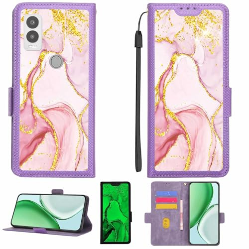 Aroepurt fodral kompatibelt med Cricket Magic 5G u6080ac fodral skyddsfodral [med 9H hårdhet HD skyddsfolie] [RFID-blockering][Guldglitter lysande] LPT-FDL
