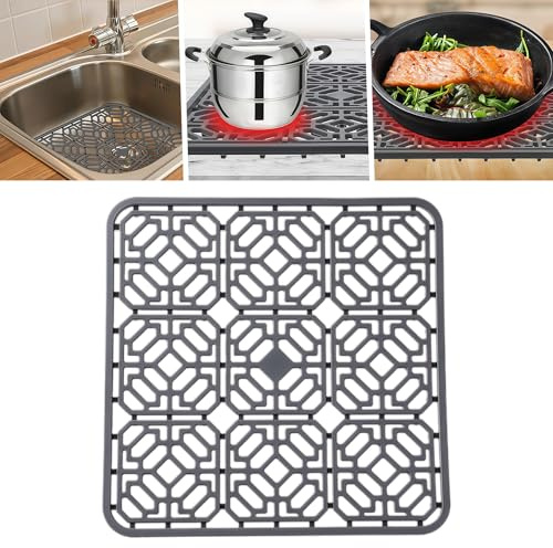 VIVIIHOO Vassoio lavandino 30x30 cm, Tappetino in Silicone con Piedini di Supporto, Tappetino Anti-Scorrimento e Antiscivolo per Cucina (Grigio Scuro)