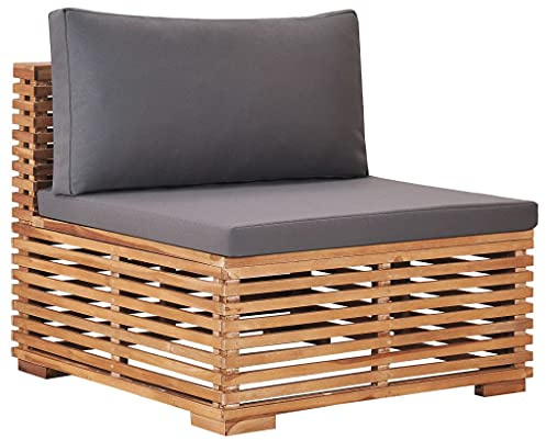 Frdhee Canapé de jardin, mobilier de balcon, ensemble de jardin, canapé central de jardin avec coussin gris en teck massif, ensemble de jardin pour balcon, terrasse, piscine, ergonomique