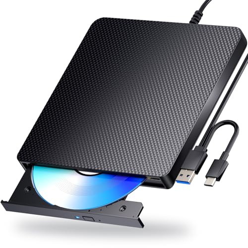 Dainty Reproductor externo de Blu ray compatible con grabadora Blu Ray USB 3.0/tipo C, grabadora de DVD BD, reproductor Blu ray para PC, Windows 7-11 y Mac (negro)