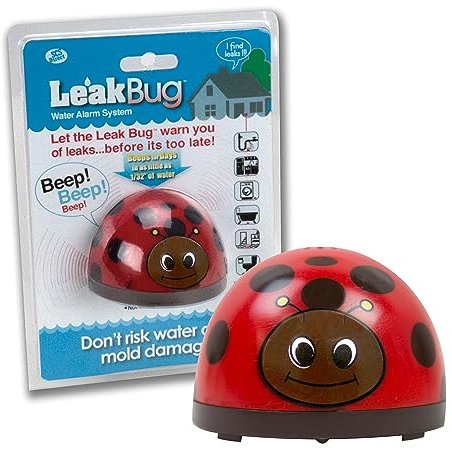 SCS Direct Water Alarm- Leak Bug Flood Detector detects as little as 1/32 Inch of Water- Electronic Overflow Alert Sensor Beeps When Battery is Low Leak Bug