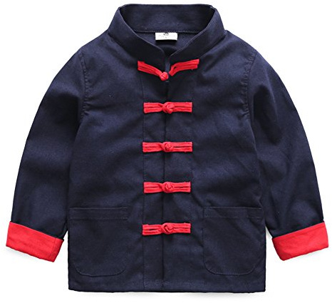 Mud Kingdom 4 Years Boys Spring Festival Jacket New Years Long Sleeve Chines Tang for Toddler Boy Retro Outerwear Chinese Knot Buttons Linen Navy Blue