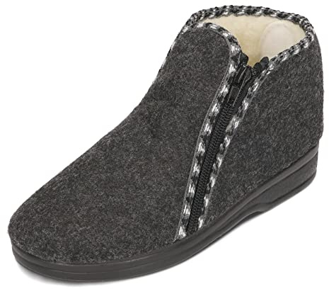 BAWAL Pantofole in Feltro Caldo da Donna e Uomo Con Zip in Lana Pantofole Unisex 36-46 EU (Grigio/Bianco, Sistema Taglie Calzature EU, Adulto, Numero, Media, 39)