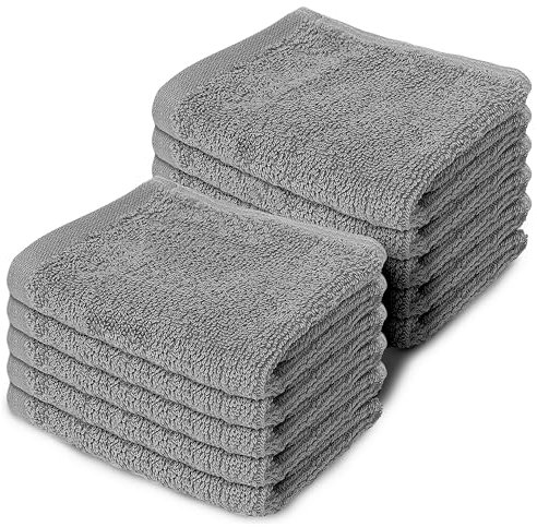 Makooz 10 Pc Face Flannels Pack - 500GSM 100% Egyptian Cotton Towel Set - Quick Dry and Absorbent Wash Cloth - Easy Drying Kitchen and Bath Flannel for Home Spa and Professional Use (Grey 30x30CM)