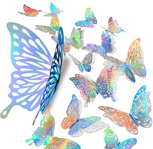 60 Pcs 3D Schmetterlinge Deko Schmetterling Wanddeko Aufkleber mit glänzenden Silber Schmetterling Abziehbilder Klassenzimmer Dekor mit Set 5 Stil DIY Man Made abnehmbare dekorative Papier (Silber)