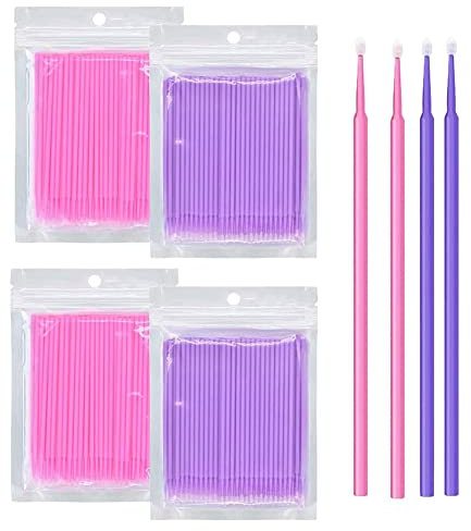 400 PCS Micro Applicator Brush Bendable Makeup Brush Mascara Brush for Eyelash Extensions, 2 Colors (Head Diameter: 2.0/1.5 mm)
