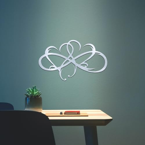 MayLove-US Heart Metal Wall Decor, Infinity Double Heart Steel Wall Decoration, Personalized Love Wall Sign, Wall Hanging Decor for Home Outdoor Bedroom Art Ornaments Anniversary (Silver)