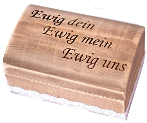 Hwart Ringkissen Ring Box Hochzeit Holz Vintage Schatulle mit Spruch Ewig Dein Mein Uns, 1 Stück (1er Pack)