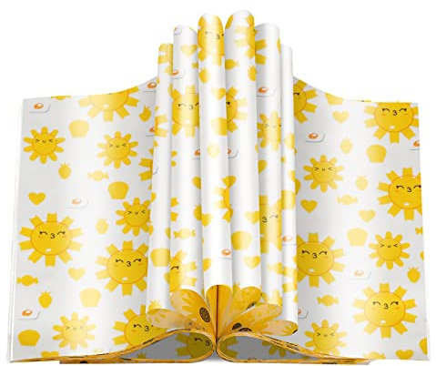 HAPPY FINDING 100Pcs Wax Paper for Food Greaseproof Sheets, Burger Checkered Basket Liners Oil-Proof Baking Circles Picnic Sandwich Cakes Cheese 11.8'' x 11.8, Yellow