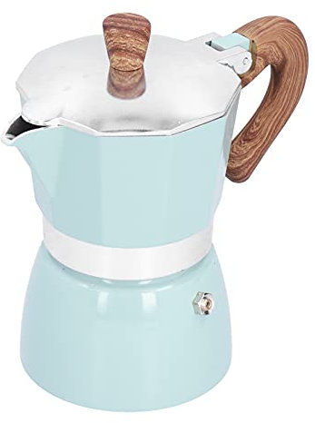 Moka 3 Tazas, clásica italiana de aluminio, de encimera portátil con mango anti quemaduras, para cocina, camping, oficina (azul)