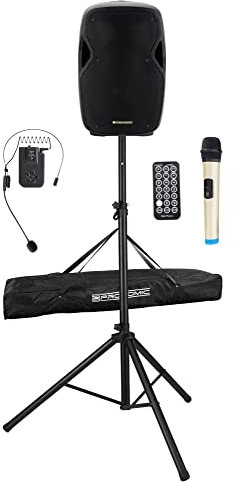 Pronomic MOVE 15 Partybox Set - PA mobile Bluetooth TWS speaker, 30W RMS, with battery. Includes active speaker, wireless mic, headset, remote, stand & bag.