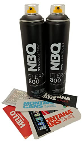 PROGAL COLORS NBQ ETERNAL - TWO BLACK PACK - (2x NEGRO 600mL + PEGATINAS) NEGRO MATE DE ALTA PRESION Y SECADO ULTARAPIDO BOMBING GRAFFITI PERFECTO PARA MANUALIDADES Y DECORACION