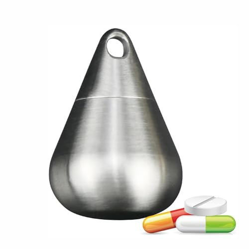 AXUYU Titanium Small Pill Case with Keychain, Waterproof Pill Holder Container, Portable Water Droplet Shape Mini Pill Box Case for Outdoor Travel Camping