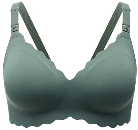 Momcozy Nursing Bras for Breastfeeding, Seamless Pregnancy Maternity Bra Wireless Classic Jelly Strip Support Nursing Bra Pine Green