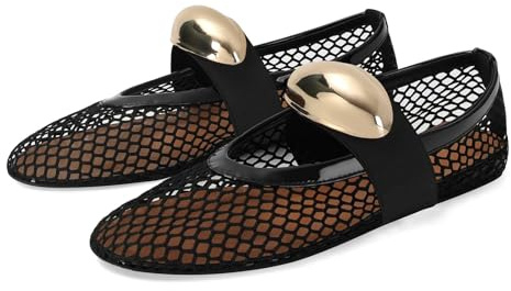 HiGropcore, ballerine da donna in rete, 2024, nuove con cinturini, fibbie a rete, sexy Mary Jane, comode scarpe da cerimonia, mocassini senza lacci, Nero 2, 37.5 EU
