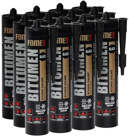 Fome Flex Bitumen glue roofing, sealant waterproof outdoor 12 x 300 ml - roof repair compound, bitumen surfaces - ideal roof seal for professionals