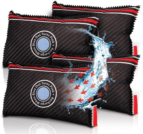 Pingi Reusable Car Dehumidifier Bags (4 x 350g) - Moisture Condensation Damp Absorber for Car & Home, 100% Leakproof & Reusable, Microwave Rechargeable Dehumidifier for Cars