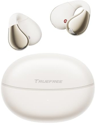 Truefree B1 Auriculares Inalámbricos de Clip, Diseño de Oído Abierto, Controlador Magnético Dual con Sonido Espacial, 25H de Reproducción, Conexión Multipunto, Personalización por App, Llamadas Claras