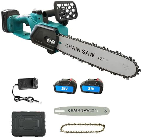 Tronçonneuse à Batterie 12 Pouces, Tronçonneuse Électrique sans Fil, Lubrification Automatique, Tronçonneuse sur 2 Batterie, Mini Scie à Chaîne, Scie à Chaîne Manuelle Sans Fil (B)