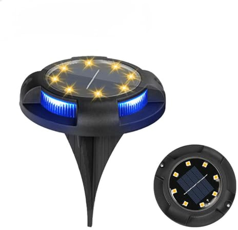 EBILUN 4/8 Pack Solar Ground Lights, Waterproof IP65 12LEDs Floor Disk Lights,Floor Decking Patio Outdoor Garden Lawn Path Lamp (Warm+Blue,4)