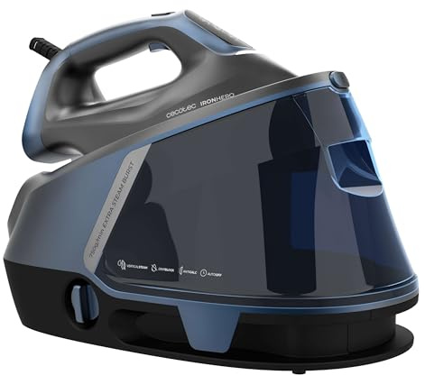 Cecotec Centro de Planchado Vertical IronHero H-3000 Station Geyser. 3000W, Suela Cerámica Turbo Slide, 600g/min en Golpe Vapor, Apagado Automático, Pantalla Táctil, Tecnología AntiCal y Cyclo Clean