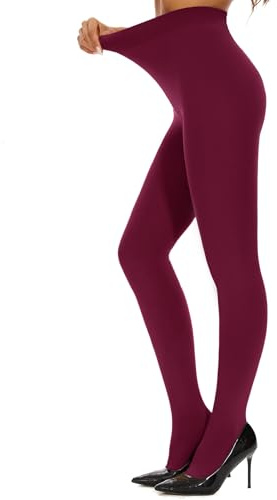 DUCMODA Collants Thermiques Femme Slim Extensible Hiver Polaire Taille Haute Collant D'Hiver Épais Chauds Bordeaux l-xl