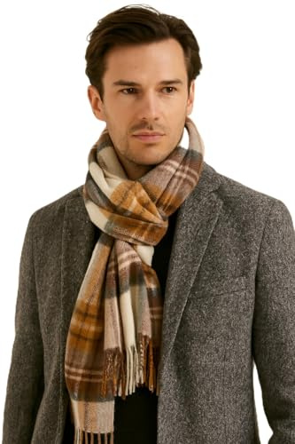 Hamilton Kilts Bufanda de lana de cordero 100% escocesa, bufanda de tartán de lujo, suave, de invierno, con borlas, Avena