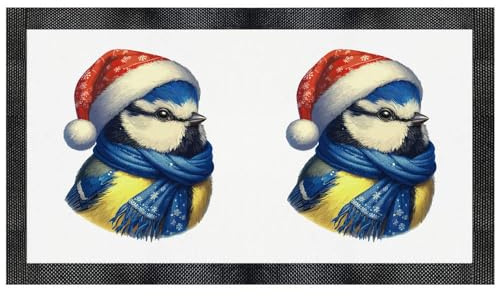 Azeeda 'Blue Tit Wearing Santa Hat' Pet Feeding Mat (PM00031752)