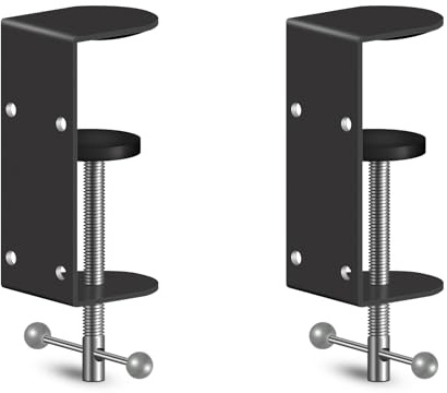 Jhanw 2-Pack 3 Inch Heavy Duty Black C-Clamps for Desk & Table, 0.9-3.3 Inch Clamping Range, 4 Mounting Holes, Metal Workbench Clamps(Long Screw)