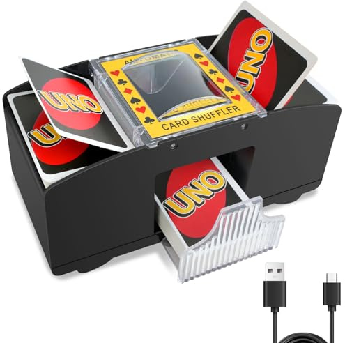 SUPERWSLING Barajador de Cartas Automático, Compatible con 1-2 Mazos de Cartas, Doble Fuente de Alimentación USB/Batería, Barajadora Eléctrica para Poker, Blackjack, Bridge, Juego de Mesa