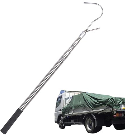 Pinza per camion – Utensile telescopico | Asta telescopica allungabile Reacher strumento in acciaio inox | Truck Retriever allungabile con gancio per telone, ideale per tirare, sicuro
