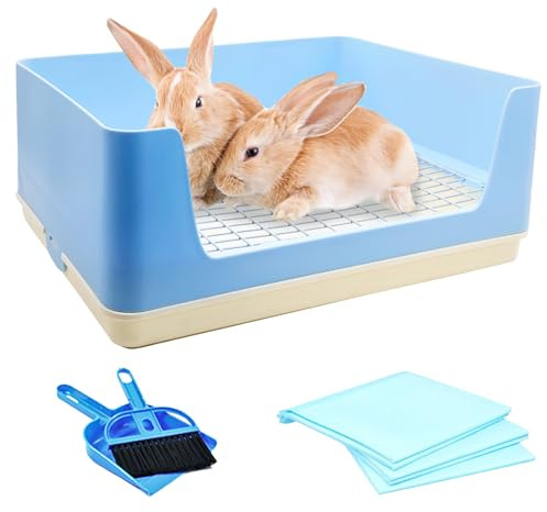 VCEPJH Extra Large Rabbit Litter Box with Tray,Plastic Bunny Litter Pan Corner Small Animal Toilet Pet Potty Trainerfor Adult Guinea Pigs Chinchillas Ferrets Galesaurs (Blue)